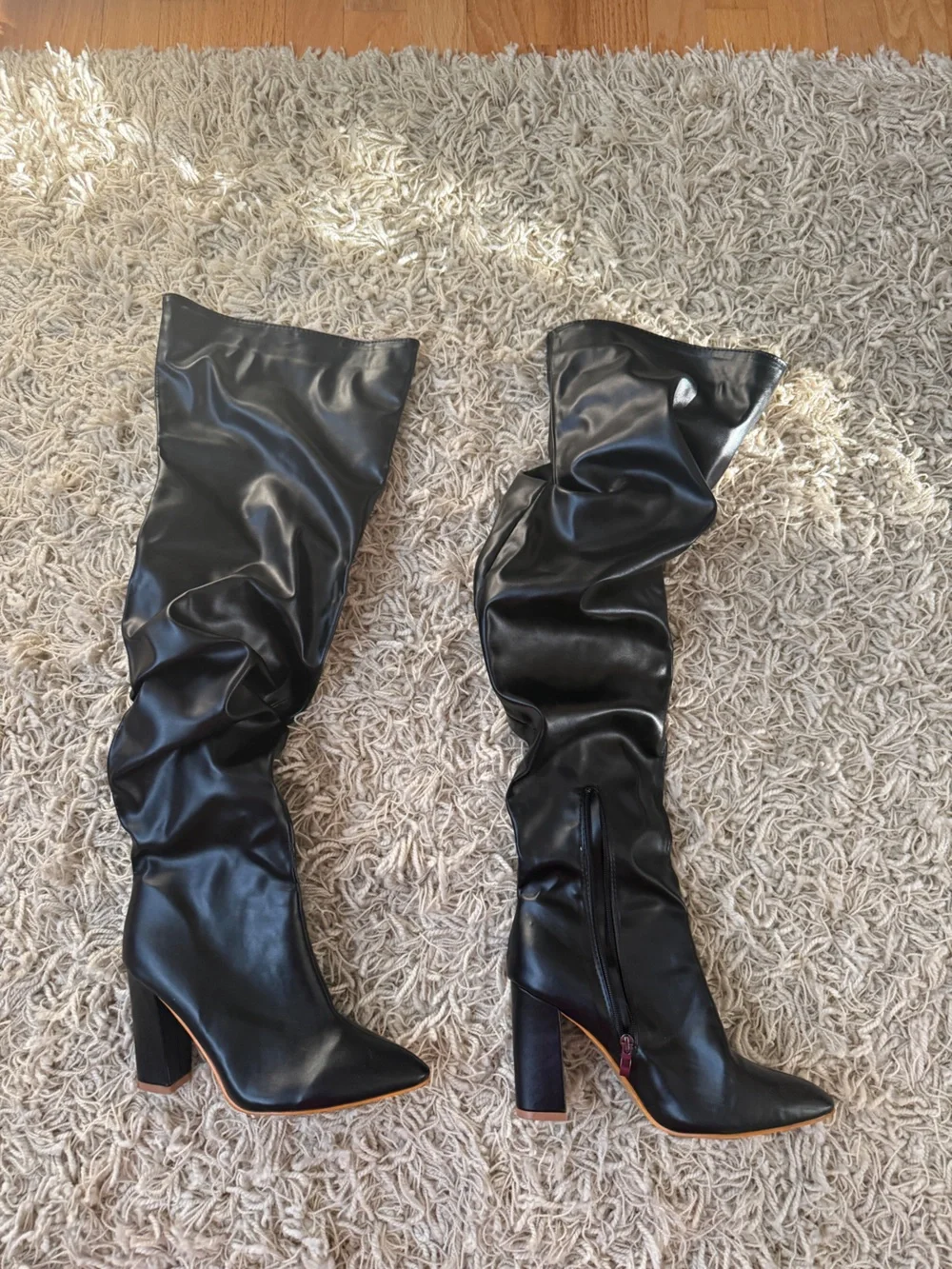 Fashion Nova Black Over-the-Knee Slouchy High Heel Boots